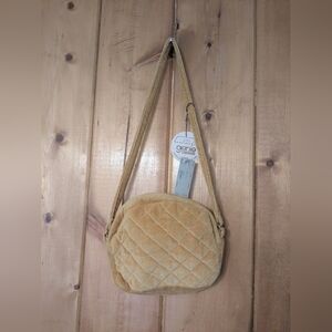 Vintage 90s Corduroy Quilted Mini Shoulder Bag Made in Japan Tan Mustard Retro